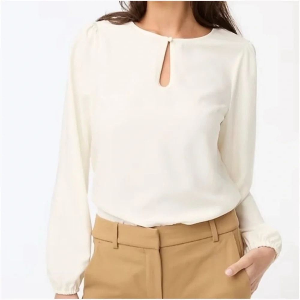 J.Crew NWT Puff-Sleeve Satin-Back Crepe Top - Ivory Size PXS